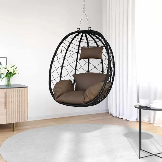 vidaXL Hængende æggestol Brun 91,5 x 54,5 x 107 cm polyrattan