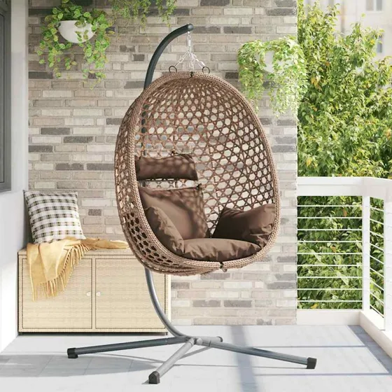 vidaXL Hængende æggestol Brun 104 x 100 x 191 cm polyrattan