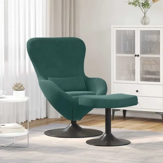 vidaXL Æg Stol med Fodskammel Mørkegrøn 63 x 73 x 90 cm