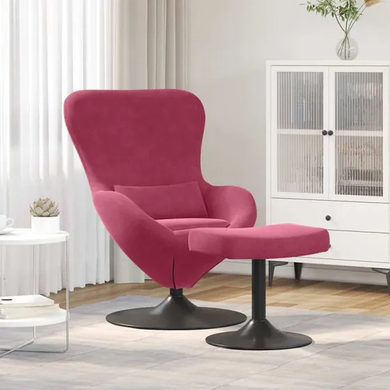 vidaXL Æg Stol med Fodskammel Vinrød 63 x 73 x 90 cm Fløjl
