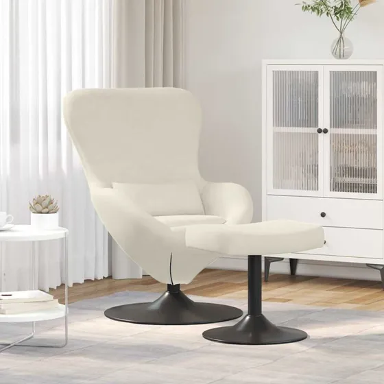 vidaXL Æg Stol med Fodskammel Creme, 63 x 73 x 90 cm