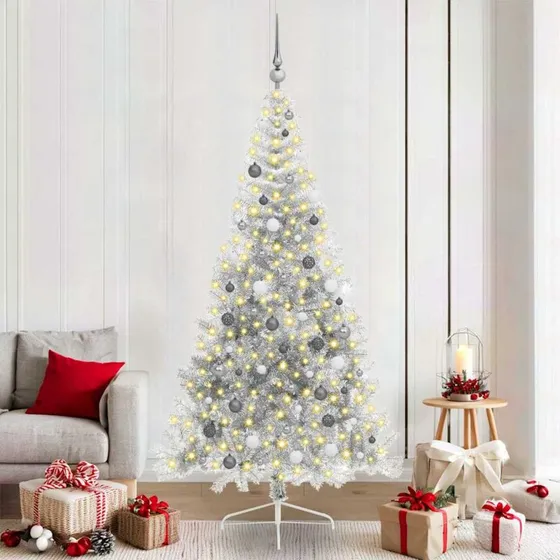 vidaXL Kunstig Juletræ 210 cm Sølv med 300 LED'er