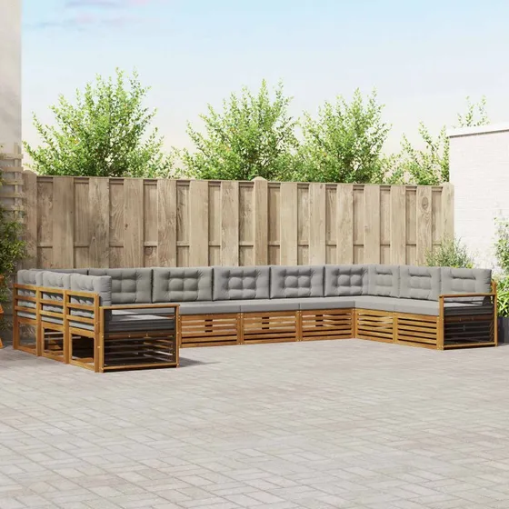 vidaXL Sofasæt 10-pcs Naturlig/Lys Grå Akacietræ