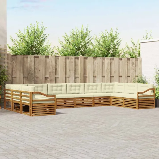 vidaXL Sofasæt 10-pces Naturlig/Fløde Massivt Akacietræ