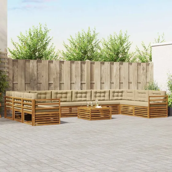 vidaXL Sofasæt 11 stk Naturlig/Beige Massivt Akacietræ