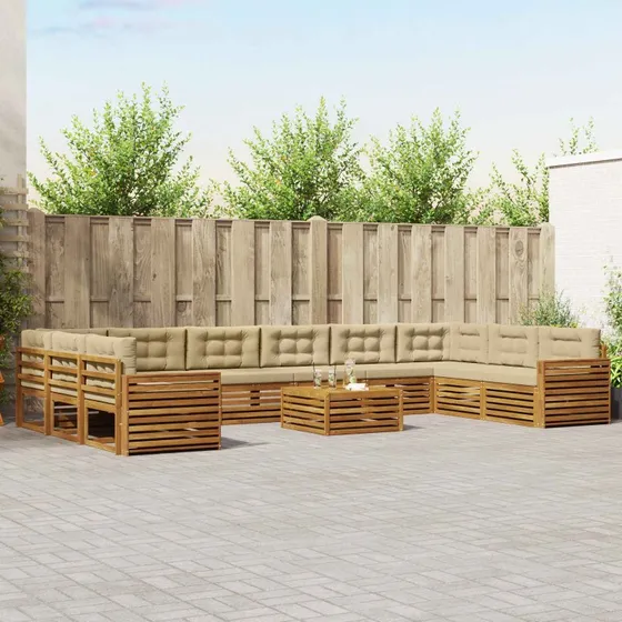 vidaXL Sofasæt 11 stk Naturlig/Beige Massivt Akacietræ
