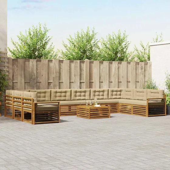 vidaXL Sofasæt 11 stk Naturlig/Beige Massivt Akacietræ