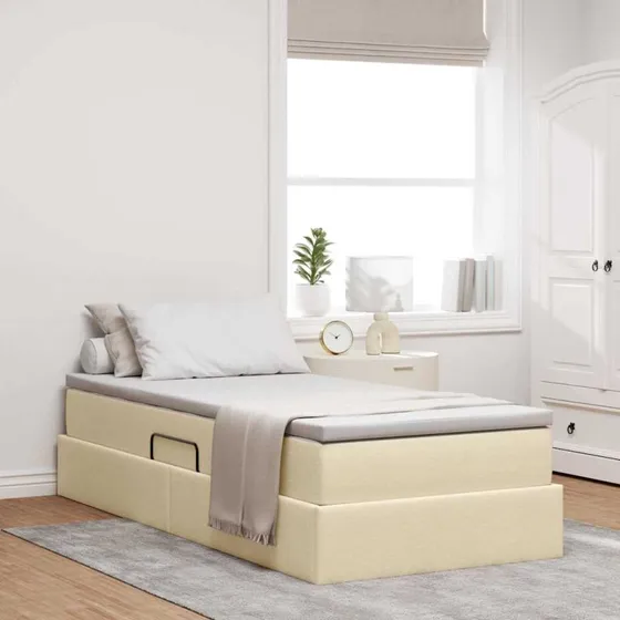 vidaXL Seng med opbevaring, creme 100 x 200 cm, polyester