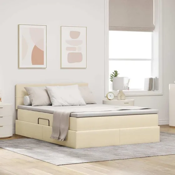 vidaXL LED Opbevaringsseng Creme 140x190 cm med Madras