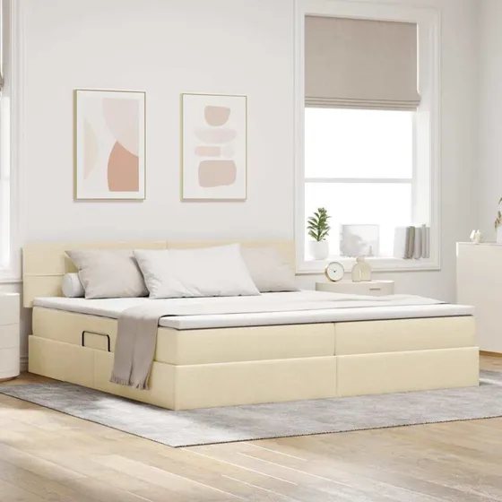 vidaXL LED Opbevaringsseng med Madras Creme 200x200 cm