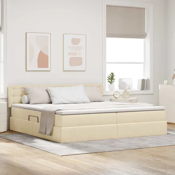 vidaXL LED Opbevaringsseng med Madras Creme 200x200 cm