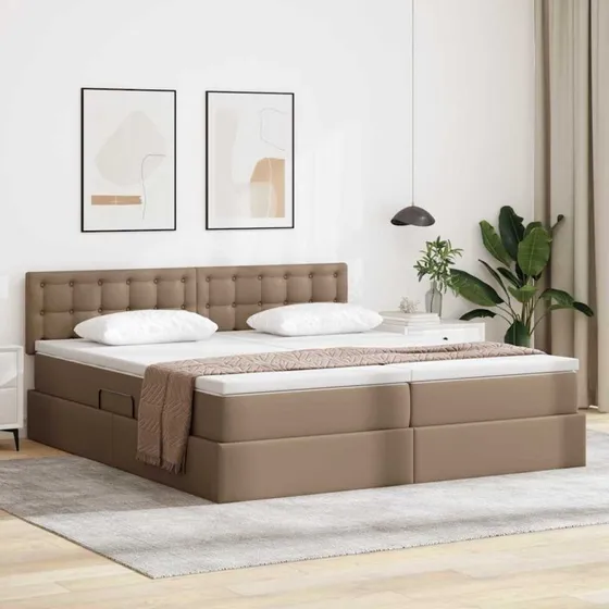 vidaXL Seng med opbevaring og LED 180x200 cm Cappuccino faux læder