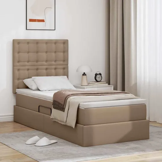vidaXL Opbevaringsseng Cappuccino 90 x 200 cm med Faux Læder