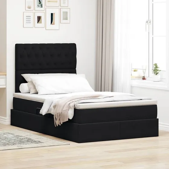 vidaXL Seng med opbevaring, LED og madras, Sort 120 x 190 cm