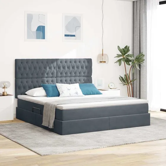 vidaXL Seng med Opbevaring, LED og Madras, Mørkegrå, 160 x 200 cm