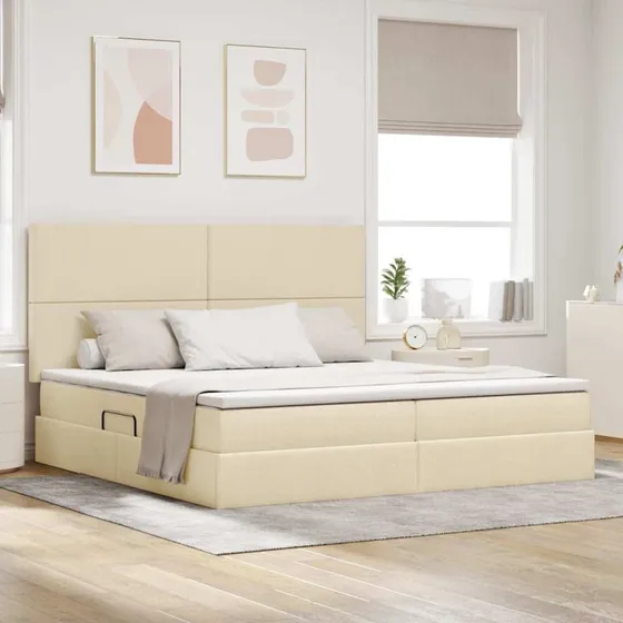 vidaXL LED-opbevaringsseng Creme 200x200 cm med madras