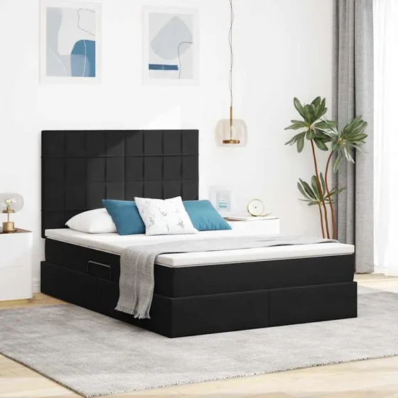 vidaXL LED-opbevaringsseng med madras, sort, 140 x 190 cm
