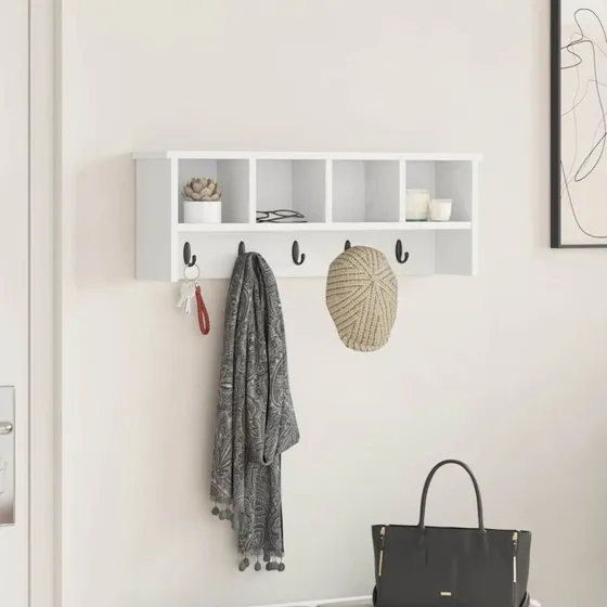 vidaXL Vægmonteret Jakkeholder Hvid 75 x 16 x 26 cm Konstrueret Træ
