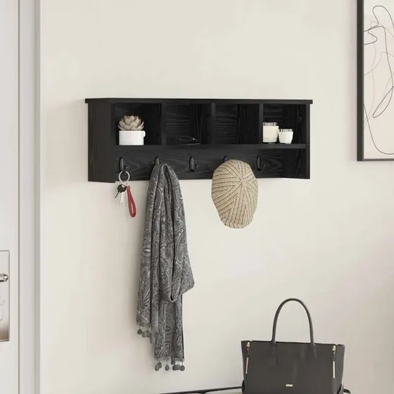 vidaXL Vægmonteret Jakkeholder Sort 75 x 16 x 26 cm Konstrueret Træ