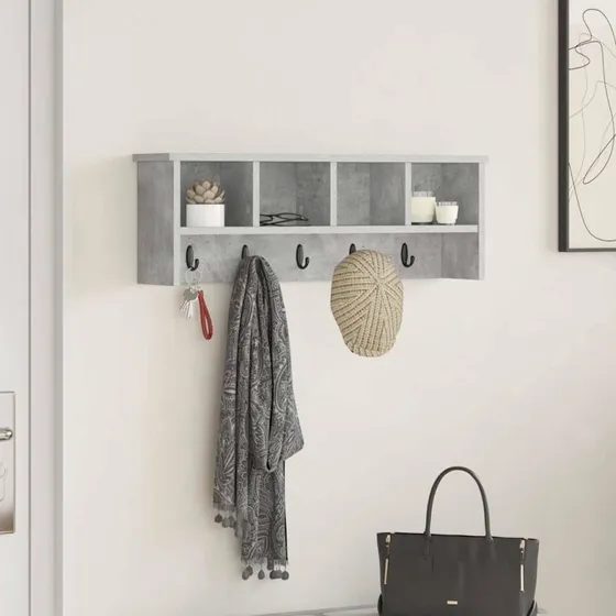 vidaXL Vægmonteret Jakkeholder med Hylde, Betongrå, 75 x 16 x 26 cm