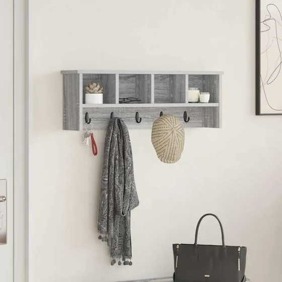 vidaXL Vægmonteret Jakkeholder Grå Sonoma 75 x 16 x 26 cm