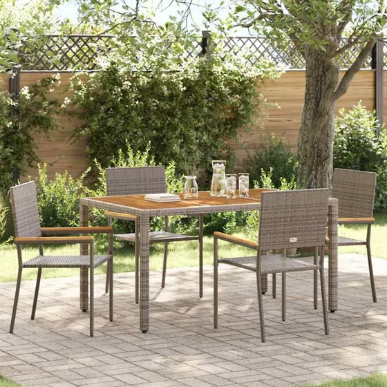 vidaXL Have Spisebordssæt 5 pcs Grå PolyRattan