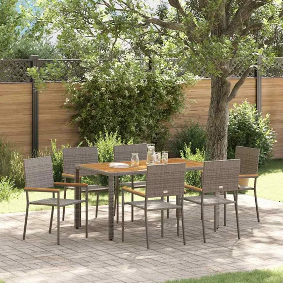 vidaXL Have Spisebordssæt 7 dels Grå PolyRattan