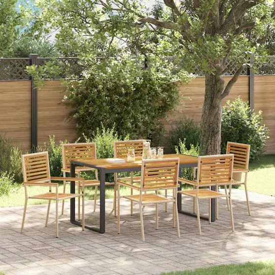 vidaXL Have Spisebordssæt 7 pcs Beige/Brun Poly Rattan