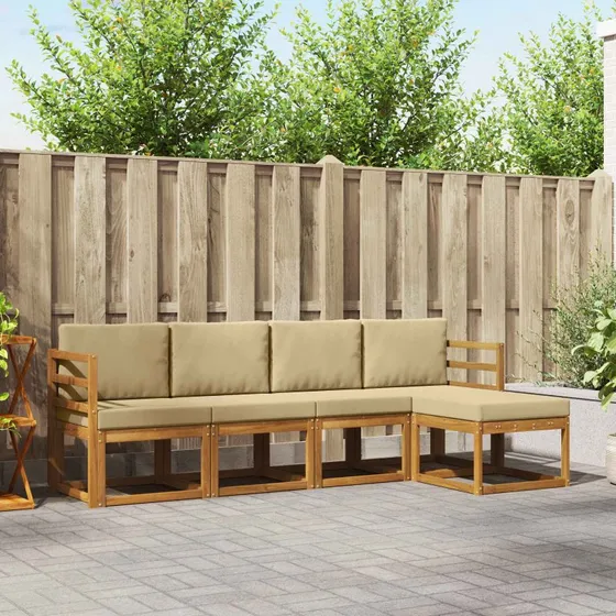 vidaXL Udendørs Sofagruppe 5-pcs Naturlig/Beige Massivt Akacietræ