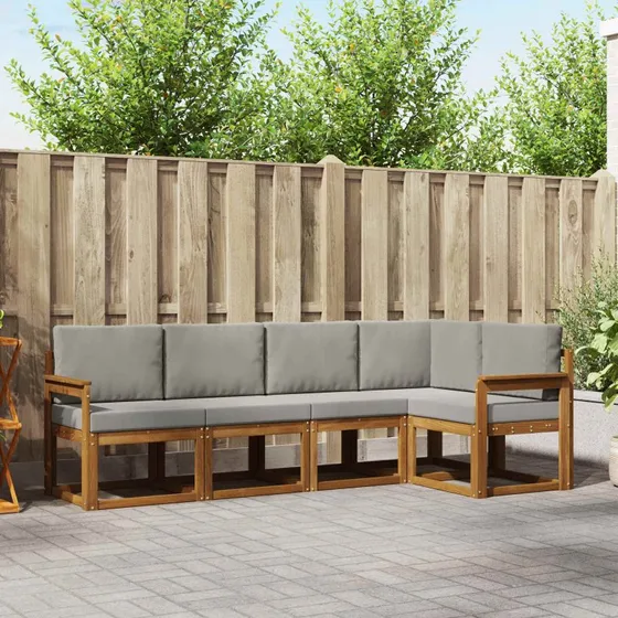 vidaXL Udendørs Sofagruppe 5 pcs Naturlig Akacietræ med Lysegrå Puder