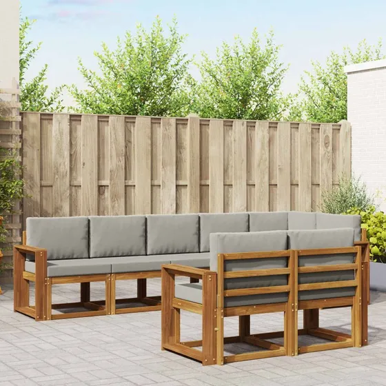 vidaXL Udendørs Sofagruppe 8 Dele Naturlig/Lys Grå