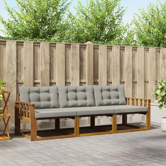 vidaXL Udendørs Sofagruppe 3 pcs Naturlig/Lys Grå