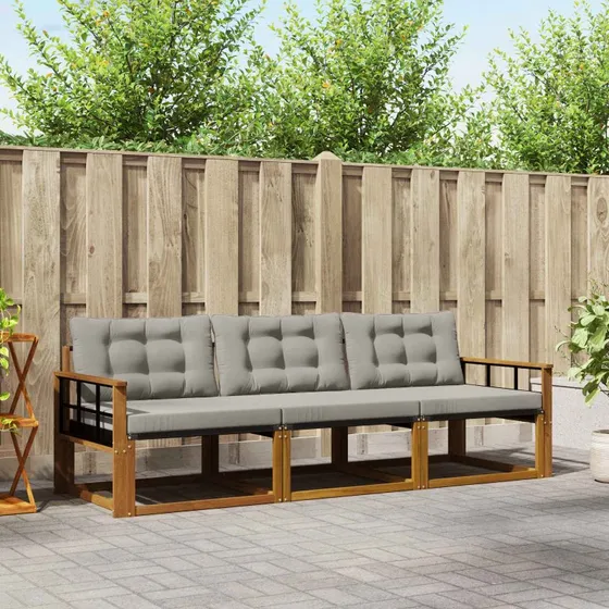 vidaXL Udendørs Sofagruppe 3 pcs Naturlig/Lys Grå