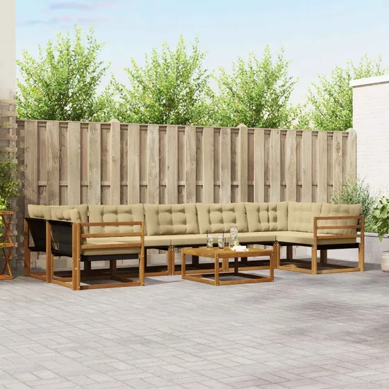 vidaXL Udendørs Sofagruppe 8 dele Naturlig Akacietræ med Beige Puder