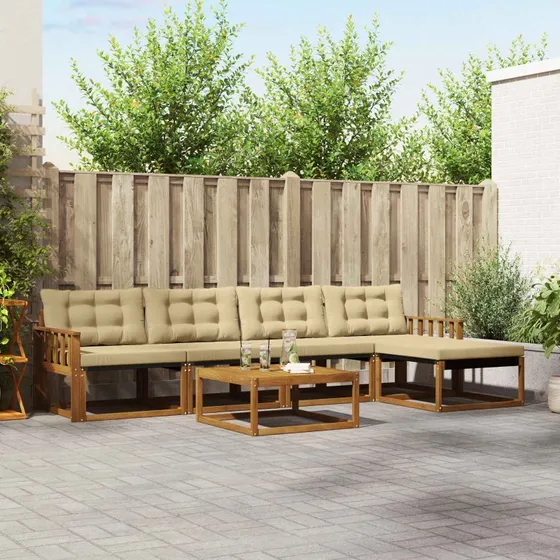 vidaXL Udendørs Sofagruppe 6-pces Akacietræ Naturlig/Beige