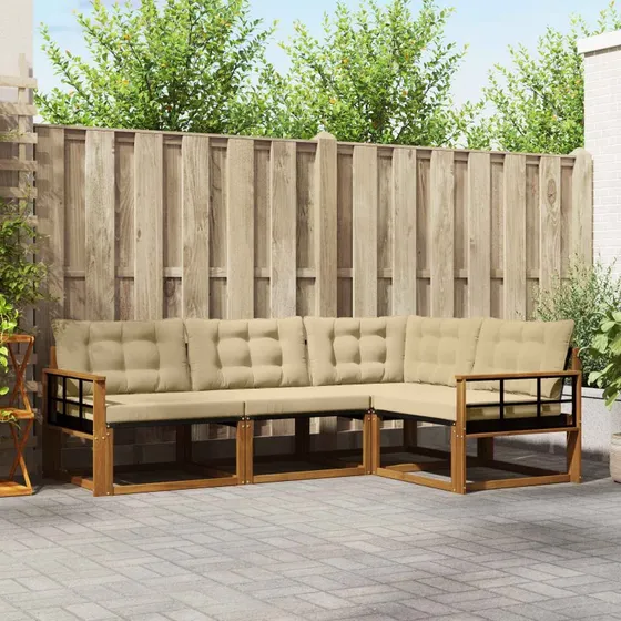 vidaXL Udendørs Sofagruppe 4 dele i Akacietræ, Naturlig/Beige
