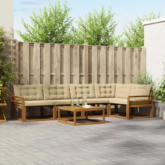 vidaXL Udendørs Sofagruppe 6 pc Naturlig Akacietræ med Beige Puder