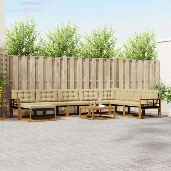 vidaXL Udendørs Sofagruppe 9 del, Naturlig/Beige, Massivt Akacietræ