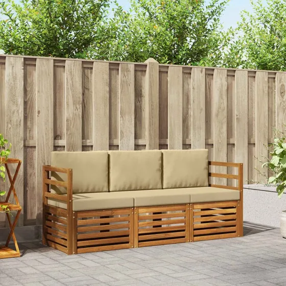 vidaXL Modulsofa Sæt 3 pcs Naturlig/Beige Akacietræ