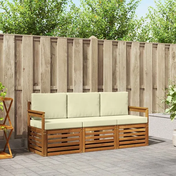 vidaXL Sofasæt 3-del, naturlig/creme, massivt akacietræ