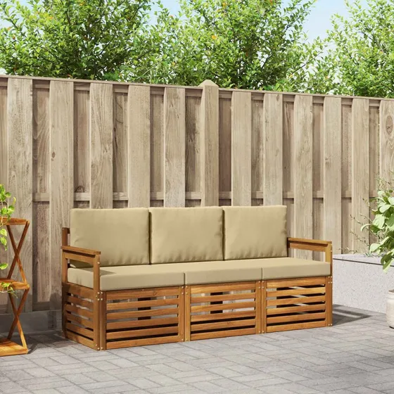 vidaXL Sofasæt 3 pcs Naturlig/Beige Akacietræ