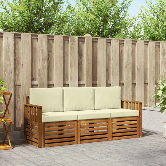 vidaXL Sofasæt 3-pces Naturlig/Fløde Massivt Akacietræ