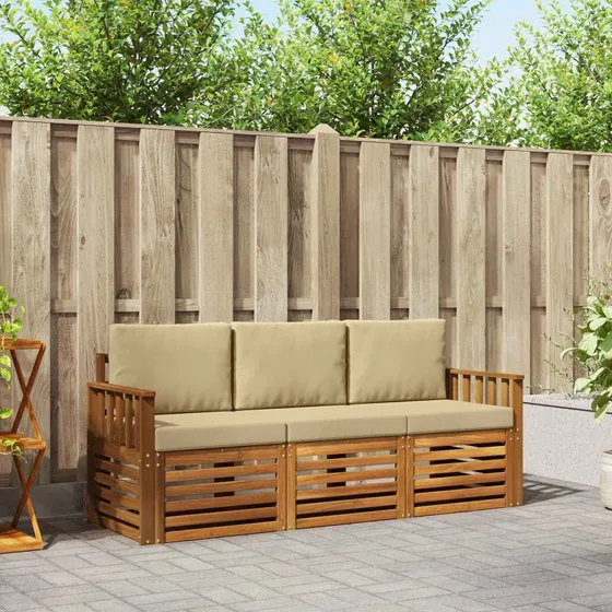 vidaXL 3-pers. sofasæt i naturligt/beige akacietræ med puder