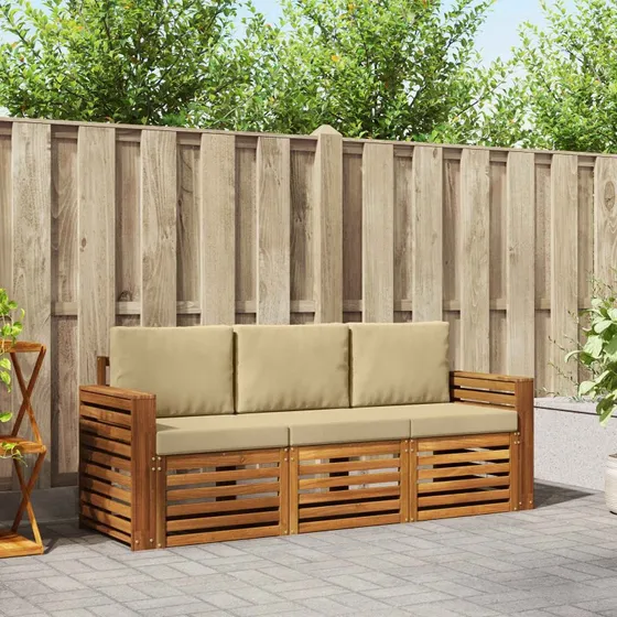 vidaXL Sofasæt 3-del, Naturlig/Beige, Massivt Akacietræ