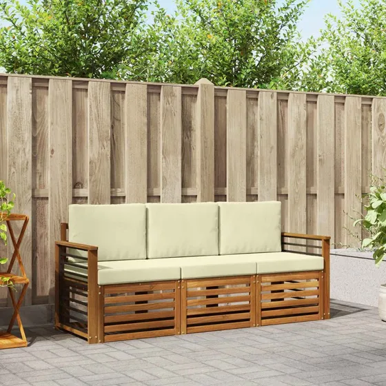 vidaXL 3-delet modulsofa sæt i massivt akacietræ, naturlig/fløde