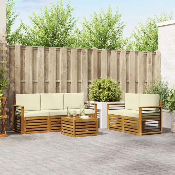 vidaXL Sofasæt 6 dele i naturligt/creme massivt akacietræ