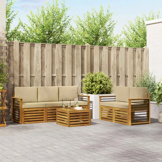 vidaXL Sofasæt 6-del, Naturlig/Beige, Massivt Akacietræ