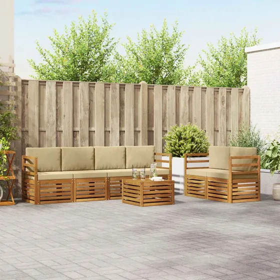 vidaXL Udendørs Sofagruppe 7 pcs Naturlig/Beige Massivt Akacietræ