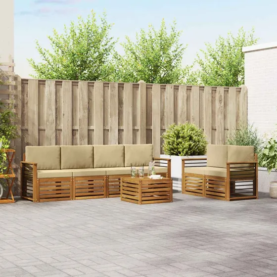 vidaXL Udendørs Sofagruppe 7 pcs Naturlig/Beige Massivt Akacietræ