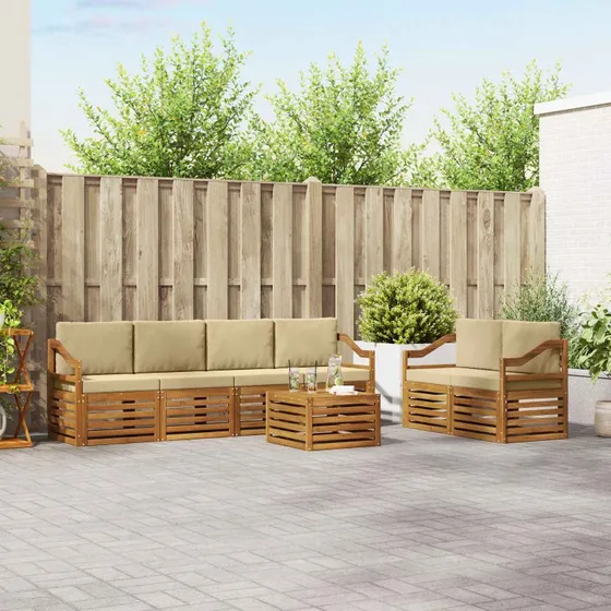 vidaXL Udendørs Sofagruppe 7 pcs Naturlig/Beige Massivt Akacietræ